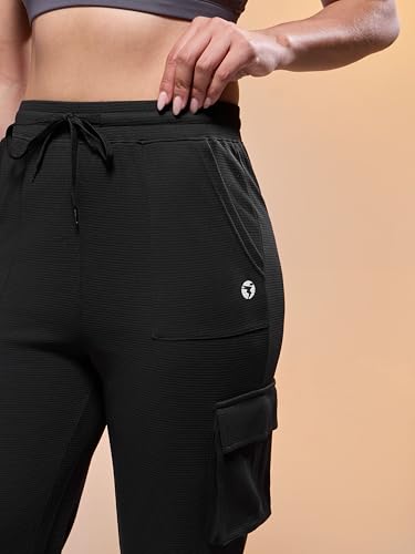 Image of TECHNOSPORT Women's Straight Fit Solid Textured Sports Cargo Pants with Technocool+, Quick Dry for Gym, Sports and Regular Use