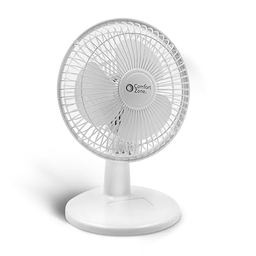 Comfort Zone CZ6D 6-inch Quiet Portable Indoor 2-Speed Desk Fan with Stable Base and Adjustable Tilt, White