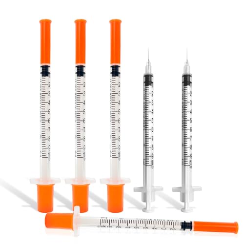 Syringes with Needle, 1ml 30G 5/16 Inch 8mm Disposable Syringe, U-100 Lab Tools, Individual Wrapped, Pack of...