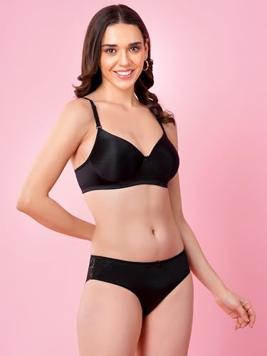 Image of Women's Seamless Non-Padded Wirefree Bra with Mid-Rise Bikini Panty Set | Soft Stretch Everyday Comfort Lingerie Set