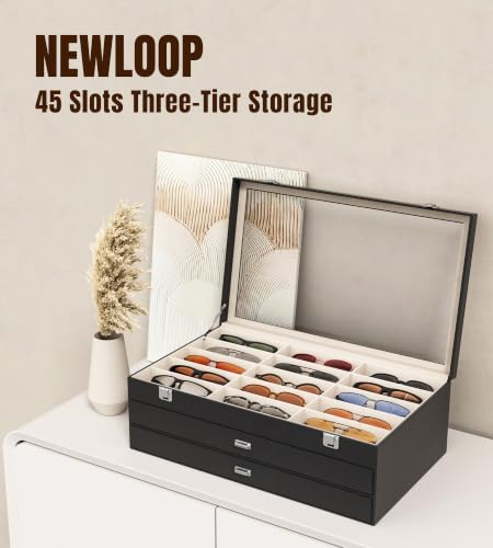 Image of NEWLOOP 45 Slots Sunglass Organizer for Multiple Pairs of Eyeglass See-through Display Case Storage Box for Women Men