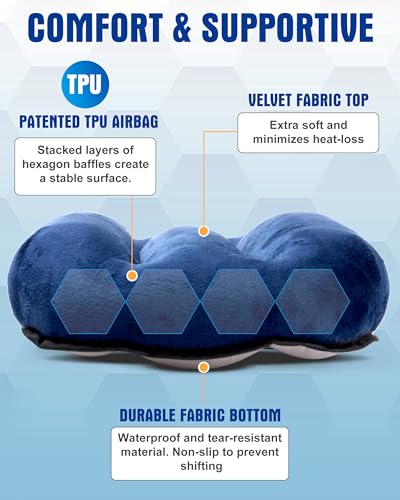 Image of Inflatable Camping Pillow - Ultralight Compact Travel Pillow, Picnic-Blue | Beach, Blow Up, Portable, Sleeping Bag Pillow, Backpacking, Soft Velvet Cover, Machine Washable Air Pillow