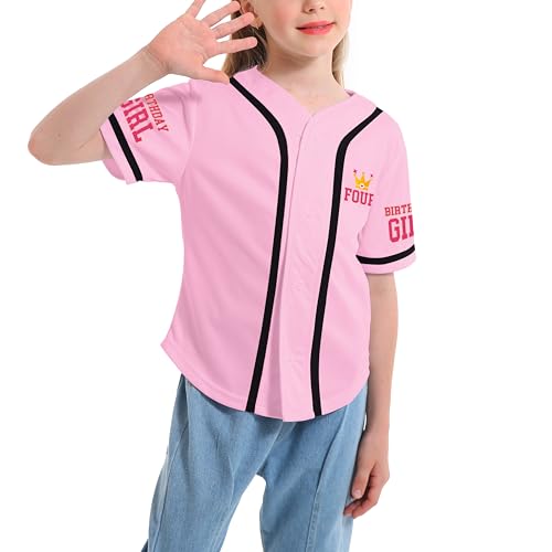 Image of Girls Birthday Shirt Birthday Baseball Jersey Toddler First Birthday Outfit Girls Birthday Gifts Age 1-10 (Pink Four,6 Years)