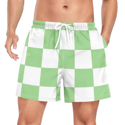 Bañador de hombre verde y blanco a cuadros americanos con acabados de alta resistencia textil