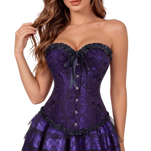 Corset Floral Lacé Lingerie Bustier Violet Très Petit