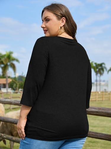 ZDC Women's Plus Size Tops 3/4 Sleeve Crew Neck T Shirts Loose Fit Tee Tunic Casual Blouse3