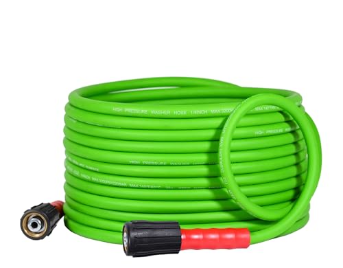 YAMATIC Flexible Pressure Washer Hose 30FT, 3200 PSI 1/4'' Power Washer Hose Replacement for Gas&Electric Washer, Kink Resistant Extension Leak-Free M22 Fittings, Green