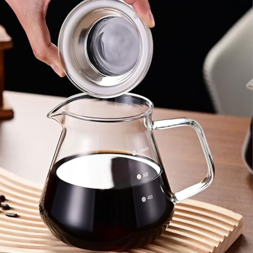 MIBRU Coffee server jug 600ML V60 coffee set Clear Heat Resistant Glass Range Coffee Server Pour Over Coffee Tea Server Pot Carafe Hand Drip Coffee Jug Decanter Transparent Kettle Coffee Maker Teapot