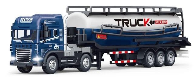 Image of Oil Tanker Trailer Transport Truck with Lights and Sounds Friction Powered Trailer Model Diecast Truck Toys Best Birthday Gift for Kids (Oil Tanker Trailer Truck)