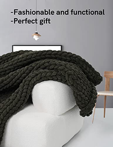 YnM Chenille Weighted Blanket, Handmade Chunky Knitted Design, Soft and Cozy, Temperature Regulating and Breathable, Machine Washable Throw for Sleep or Home Decor (Olive Green, 50x60 Inch, 10lbs)