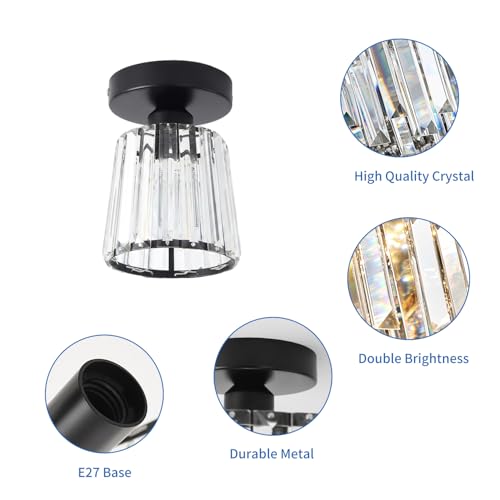 Plafonnier led couloir lustre cristal noir compact E27