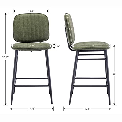 Duomay Mid Century Modern Bar Stools Set Of 2, 26" Counter Height Barstools With Back, Pu Leather Armless Kitchen Island Chair With Metal Legs For Dining Room Bar Coffee Shop, Green #TOP1