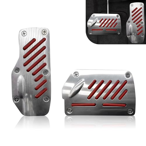 Zosgrew 2 PCS Car Pedal Covers Kit, Aluminum Alloy Brake Gas Pedal Covers, Anti-slip Automatic Transmission Break Pedals Accessories, Universal for Most Cars, Trucks, SUVs (Red)