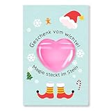 TianYueXi Wichtel Geschenk und Wichtel Zubehör Weihnachten - 3cm Magischer Glücksstein, Wichtel Geschenke für Kinder mit Karte, Glücksbringer für Jungen und Mädchen (Pink)