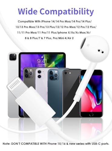 Image of Wired Headphones for iPhon Earbuds with Lightining Connector (Built-in Microphone & Volume Control) Compatible for IP 14 /13 /12 /11 /XR /XS /X /8 /7 /Pro Max
