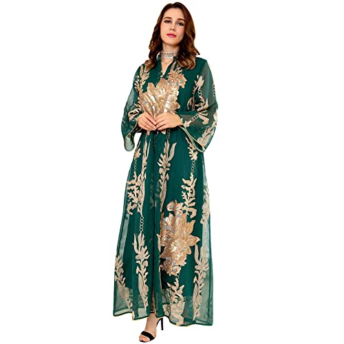 OBEEII Abayas for Women Muslim Applique Embroidery Long Sleeve Maxi Dress Loose Full Cover Islamic Dubai Robe Kaftan Abayas