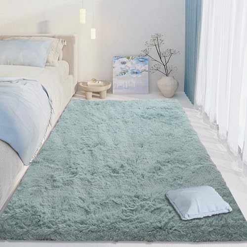 CUIMEI Teppich Wohnzimmer Waschbar 70 x 90 cm, Waschbar, Flauschige Oberfläche, Robust, Spitzenqualität, Pflegeleicht, in Vielen Farben & Größen, Moderner Teppich Fellteppich, hellblau