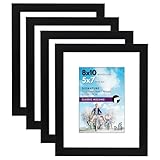 Americanflat 4 Pack - 8x10 Black Picture Frames - Display Pictures 5x7 with Mats - Display Pictures 8x10 Without Mats