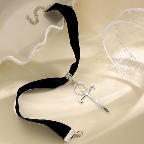 Ankh Choker Necklace Gothic Black Velvet Coptic Ankh Cross Pendent Religious Jewelry Accessories for Women4