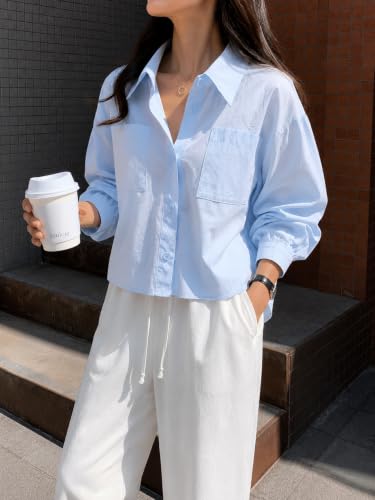 Zilcon Women's Blue Button Down Shirt Sky Blue - Image 5