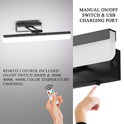 Ralbay Wireless Picture Light Battery Operated,Remote Control Painting Light With Rotatable Lampshade,Dimmable 3 Color Temperature Art Display Light For Painting,Black Bathroom Vanity Light For Mirror #TOP2