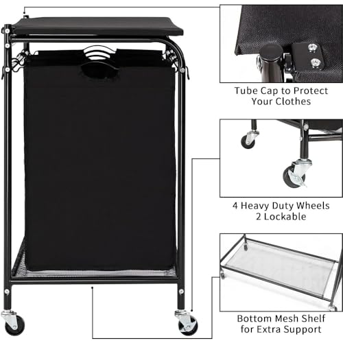 ZIGUIhsou-11 Laundry Hamper Rectangular Laundry Sorter with Folding Ironing Board, 3-Section Laundry Basket Sorter with Lockable Wheels for Laundr Laundry Basket - Image 5