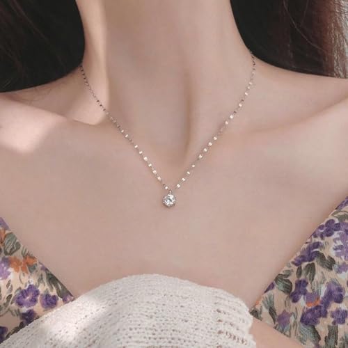 14K White Gold Plated Necklaces, Dainty Simulated Diamond Choker Necklace, CZ Simple Silver Chain, Trendy Silver Pendant Jewelry Gifts for Women2