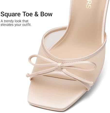 DREAM PAIRS Women's Mesh Bow Stiletto Heels Dressy Sandals,Nude,8 - 5