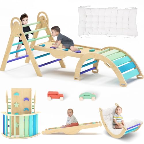 Image of Pikler Triangle Set with Cushion, Toddler Climbing Toys Indoor, Baby Climbing Gym, Climbing Toys for Toddlers 1-3 Inside, Montessori Climbing Set, 9 Combinations Indoor Playground Jungle Gyms