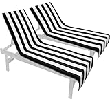 COTTON CRAFT Pool Lounge Chair Cover - 2 Pack - Chaise Spa Beach Chair Towel Cover - Cabana Stripe - Soft 100% Ringspun Terry Cotton - Oversized 32 inch Wide x 82 inch Long with 7 inch Pocket – Black