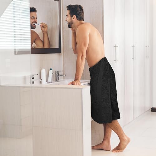 TEXCRAFT Medium Size Bath Towels Set of 6 &ndash; 100% Cotton Terry &ndash; 24" x 48" &ndash; Quick Dry, Soft & Highly Absorbent &ndash; Black Towels for Bathroom, Gym, Spa, Pool & Daily Use