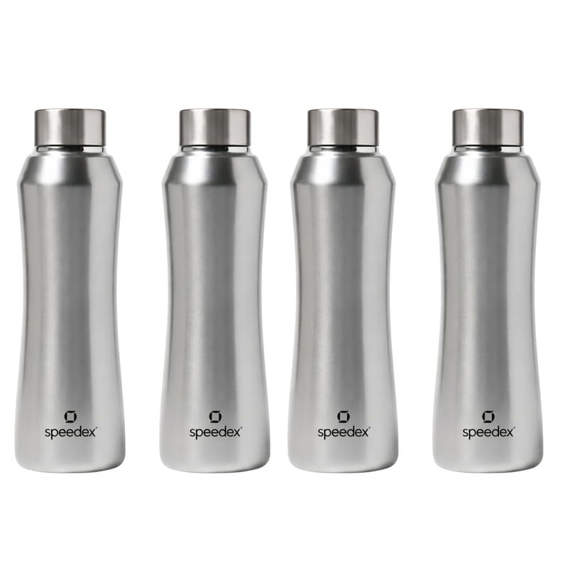 Image of Speedex Stainless Steel Water Bottle 1 Ltr, Leak Proof Screw Cap, BIS Approved 1000 ml Metal Bottle For Daily, Office, School, Gym, Travel Use for Men, Women, Kids, Adults, Silver, Set of 4