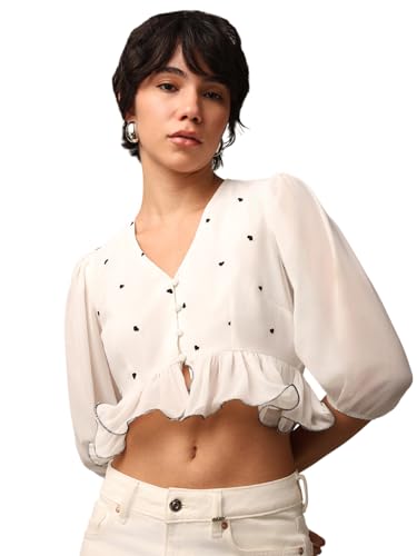 Image of ONLY Women's Polyester Solid Regular Fit T-Shirt