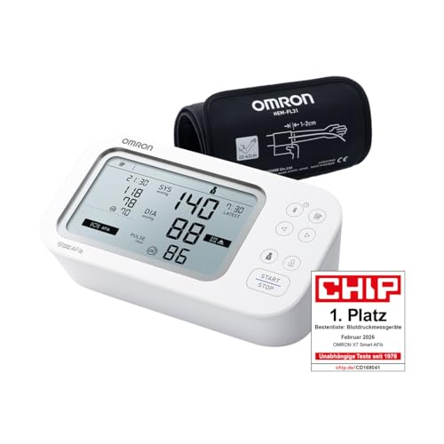 OMRON X7 Smart AFib Oberarm-Blutdruckmessgerät | Vorhofflimmern-Screening bei jeder Blutdruckkontrolle zu Hause | Klinisch validiert | 2 Benutzer | Intelli Wrap Manschette 22–42 cm | kostenlose App