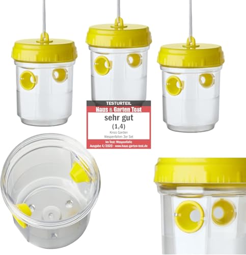Kinzo Wespenfalle 3er Set, ø9x13cm, Wespen Abwehr Zum Aufstellen und Aufhängen, Ohne Chemie, 360 Grad Wirkung, Als Lebend Falle Geeignet, Mückenfalle, Fliegenfalle für natürlichen Lockstoff (6er Set)