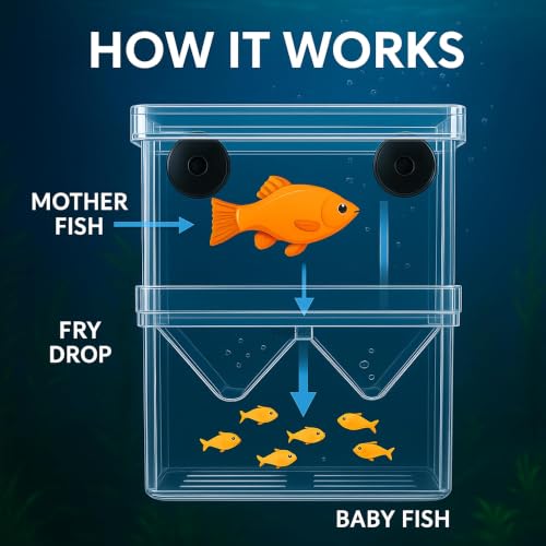 Image of Double Deck Aquarium Breeding Box (Large, 13x10x7 cm) Acrylic Fish Fry Isolation Tank | Strong Suction Cup Breeder Box for Guppy, Molly, Betta | Safe Baby Fish Protection & Quarantine