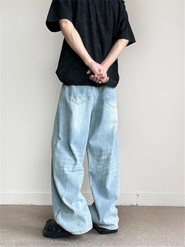 Men Zipper Vintage Jeans Straight High Street Casual Trousers Casual Denim Wide Leg Pants4