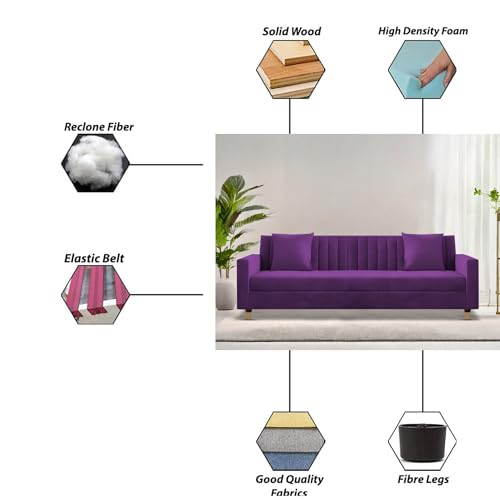 Image of Casaliving Garcia 3 Seater Sofa Set for Living Room (Purple - Colour Fabric) Premium Fabric Sofa Set