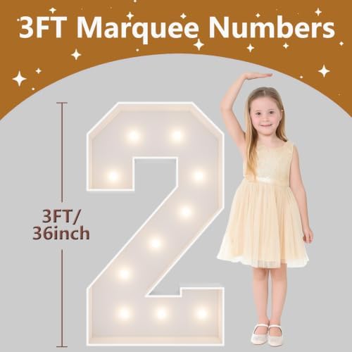 3FT Marquee Light Up Numbers, Giant Marquee Numbers, Pre-cut DIY Foam Board Number 2 for 2th 12th 20th 21st Birthday Decorations, Anniversary Party Decor, 2026 Graduation Decorations - 1