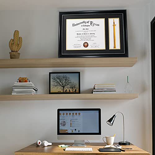 GraduationMall 11x17 Black Diploma Frame with Tassel Holder for 8.5x11 Certificate Document,Real Glass, Black over Gold Mat by GraduationMall - Used condition - Image 6