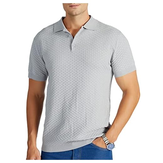 V VALANCH Mens Summer Casual Shirt Knit Polo Shirt Retro Vintage Clothing Disco Party Shirts C-Grey