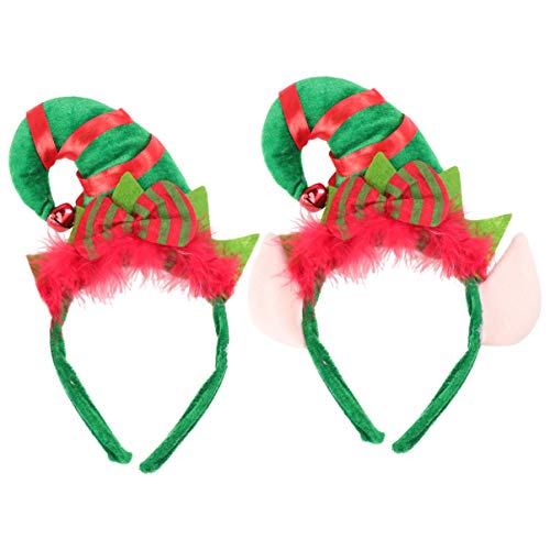 Lurrose 2 piezas diadema de navidad sombrero de duende aro de pelo diadema de duende linda diadema duendes sombreros de fiesta con cascabeles pluma para carnaval de fiesta de santa Cover