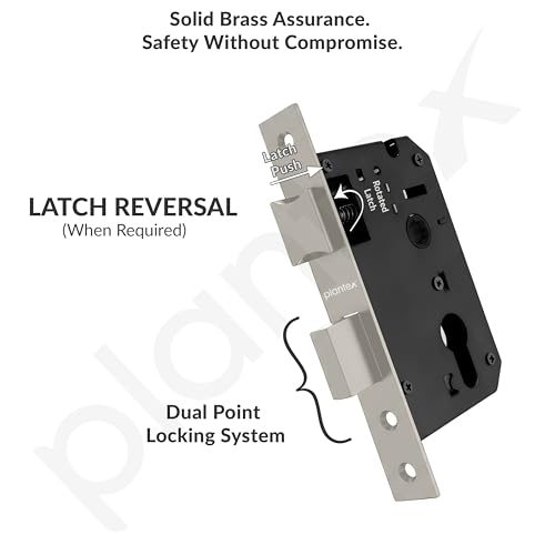 Image of Plantex Heavy-Duty Door Handle Lock Set / 6-Lever Lock Mechanism with 3 Years of Warranty /Mortise Door Lock with 3 Keys - (8129-Satin White)