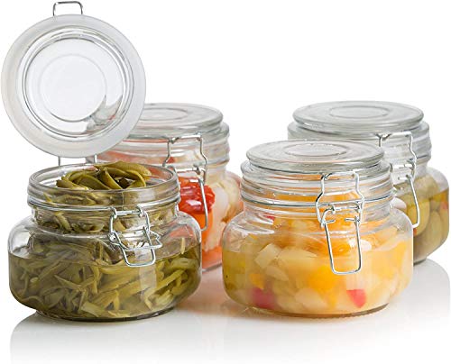 Image of 500 ml Glass Jars with Airtight Lids Wide Mouth Storage Jars With Buckle Lid for Preserving Decorating Canning Jar Dry Food Storage Pasta Spice Beans Flour Set of 4