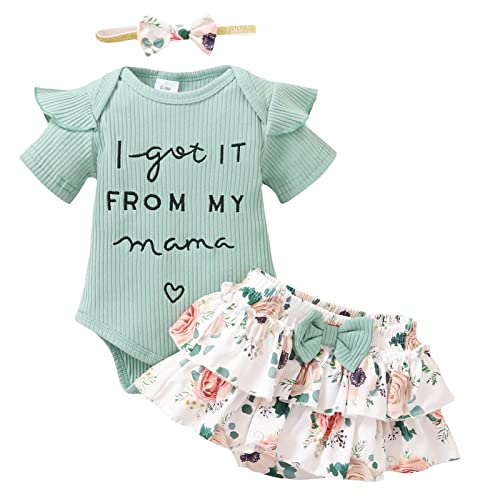 Image of Peedoo Infant Baby Girl Clothes Toddler Summer Outfits for Girls Shorts Set Cute Ruffle Sleeve Floral Shorts with Headband