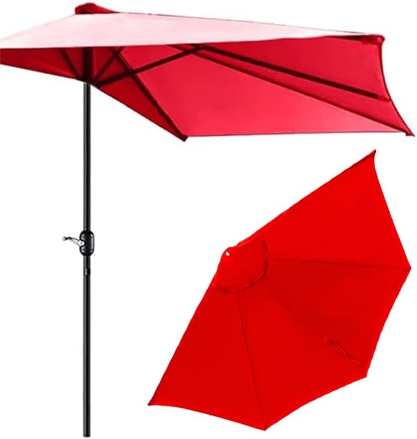 9ft Patio Half Umbrella Replacement Canopy, Outdoor Patio Sun Shades For 5 Ribs, Half Umbrella Replacement Top Cover For Balcony, Garden