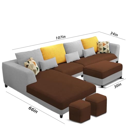 Image of Galib LHS 8 Seater L Shape Sofa Set for Living Room (Brown Grey Fabric) Premium Fabric Sofa