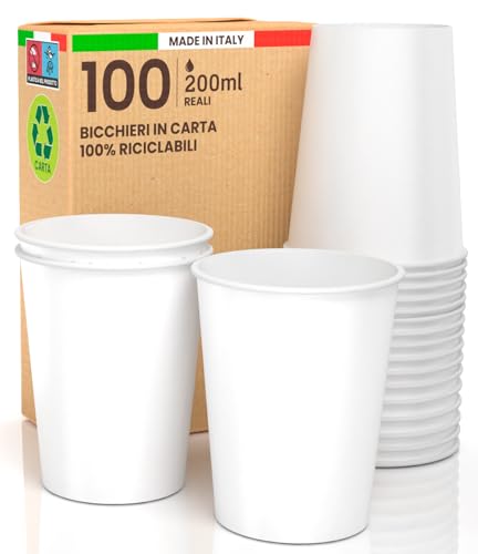 Mecup Bicchieri in Carta, Bicchieri Monouso, 200 Pezzi, Tazza Caffè 200 ml, Usa e Getta, Per Bevande Calde e Fredde, Design Elegante, Igienici, Biodegradabili. Fantasia: Damascato, Verde