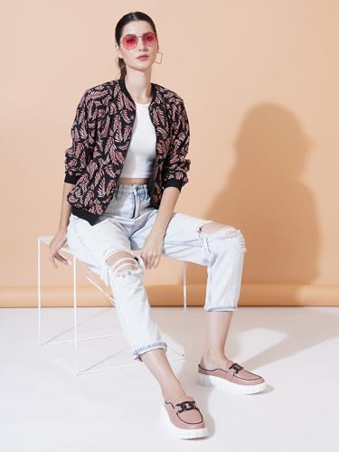 Image of 9 Impression Women's Printed Bomber Jackets | Full Zipper Regular Jacket | Casual Sweatshirt | Oversized Jackets for Women | Outdoor Office Wear Winter Jackets