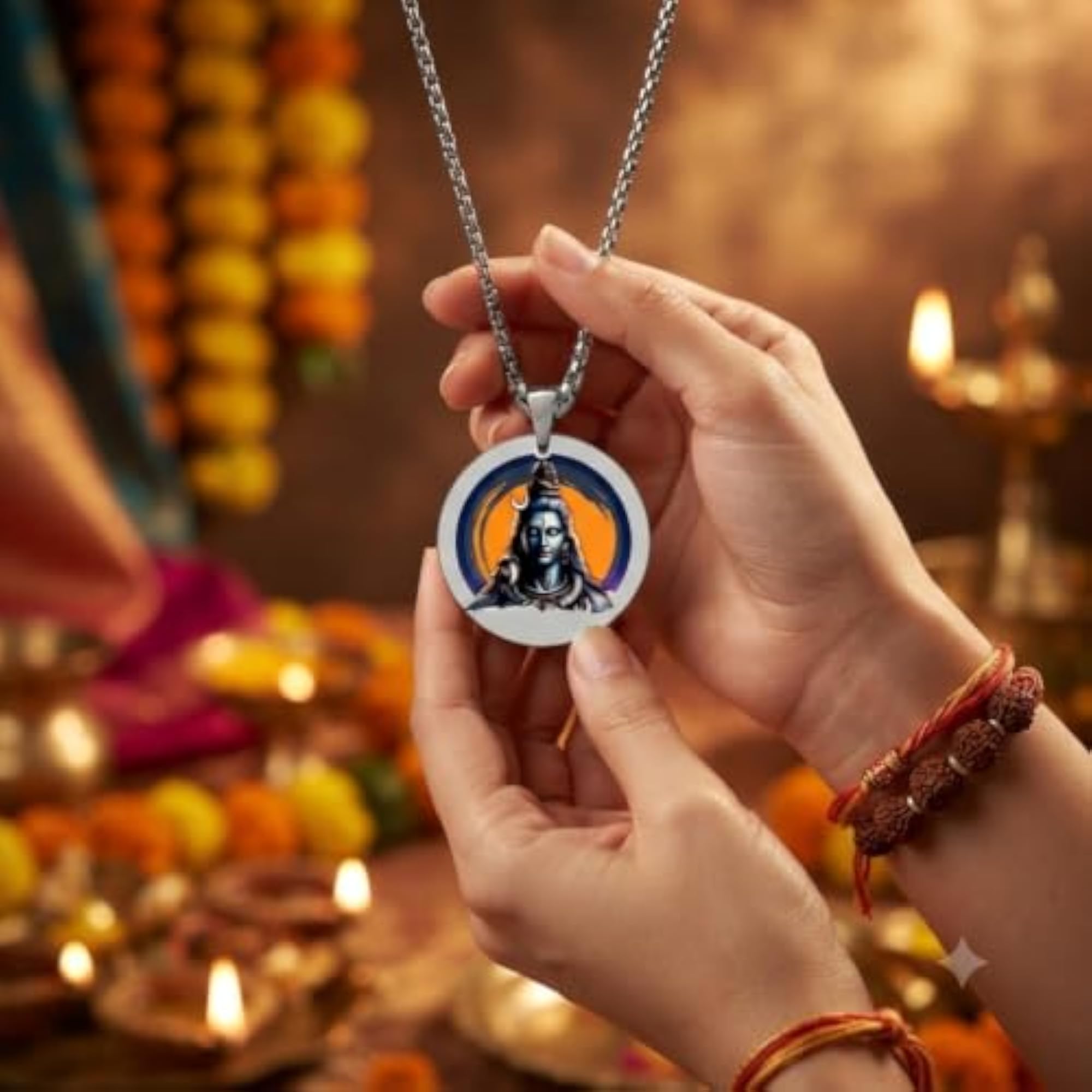 Lord Omkar Shiva Mahadev Grey Acrylic Pendant with Box Chain